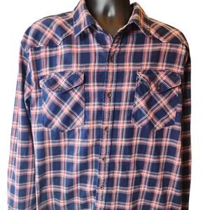 Wrangler Plaid Flannel Shirt Mens 2XL Button Western Flex Comfort Cowboy Rodeo